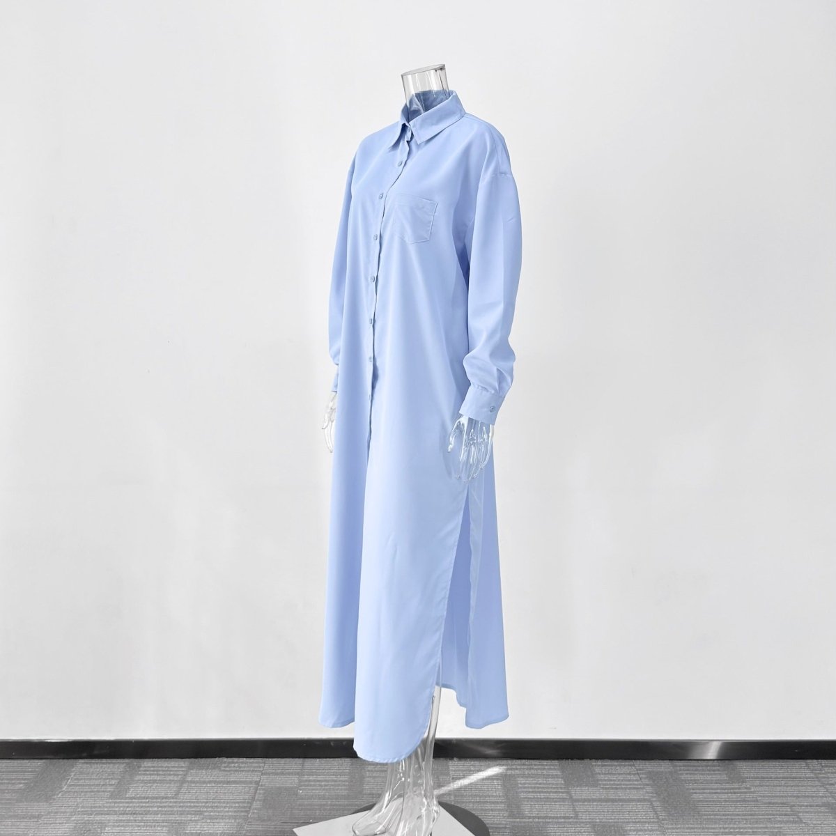 Chest pocket detail on oversized shirt dress