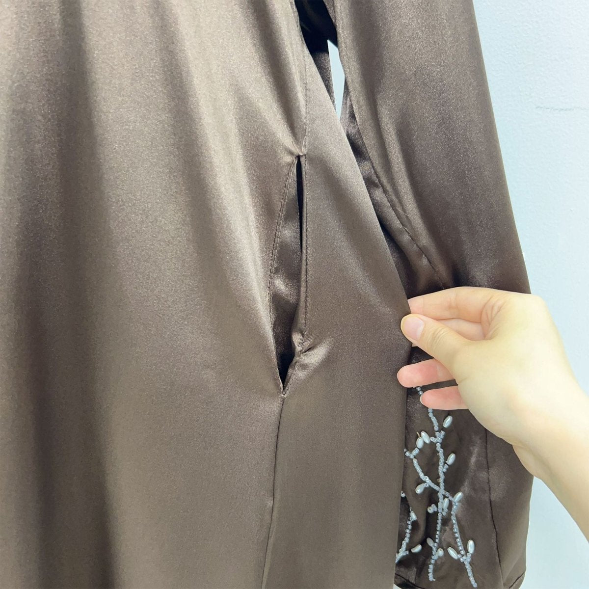 Party Abaya 2 - Piece Set With Solid Colour And Handmade Beads (MOA054) - Mariam's Collection