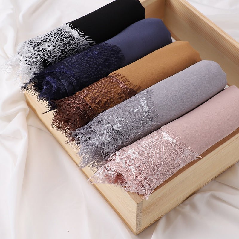 Pearl Chiffon Hijab with Lace Trim