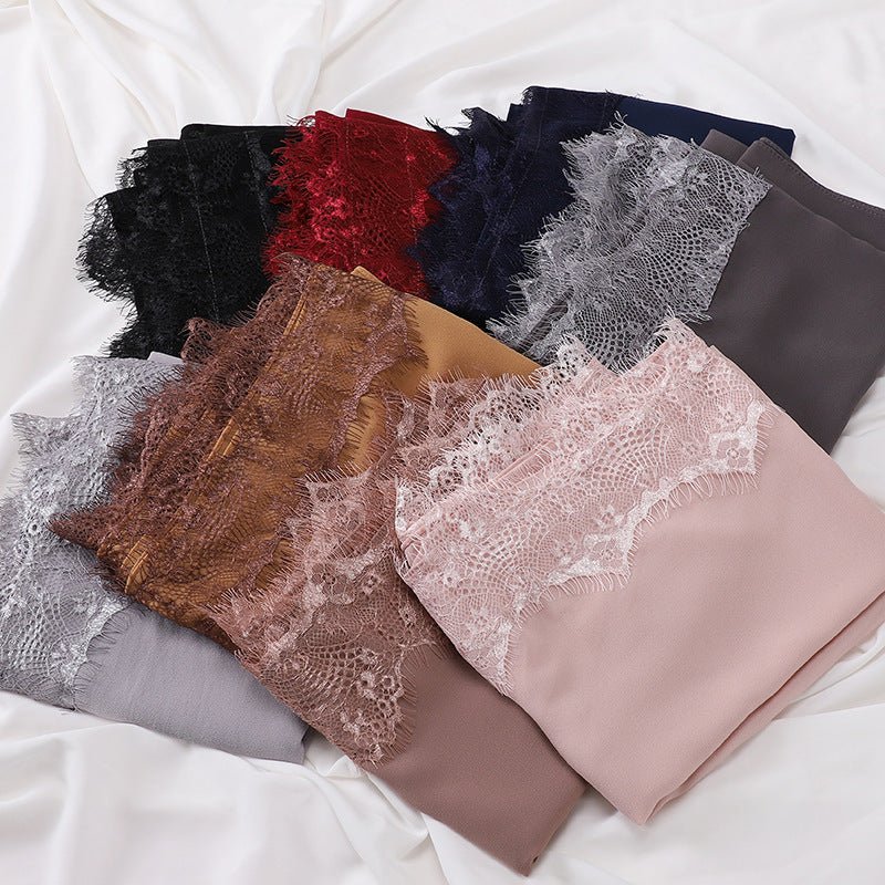 Pearl Chiffon Hijab with Lace Trim