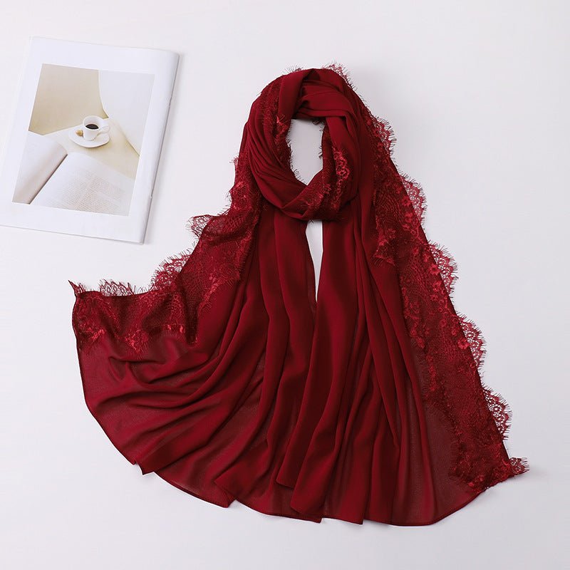 Pearl Chiffon Hijab with Lace Trim(MH218) - Mariam's Collection