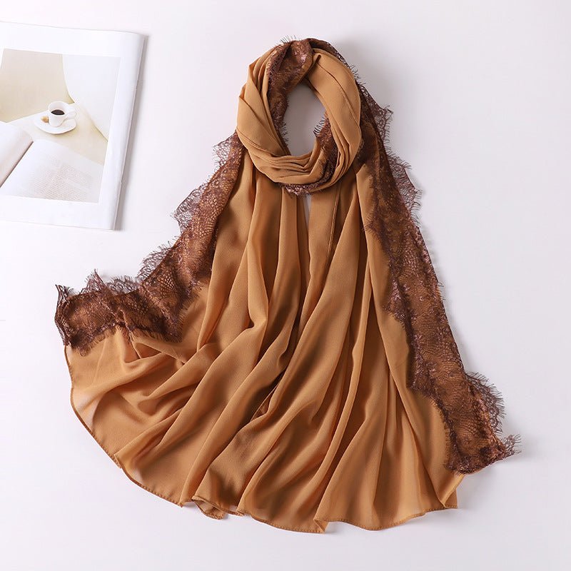 Pearl Chiffon Hijab with Lace Trim(MH218) - Mariam's Collection