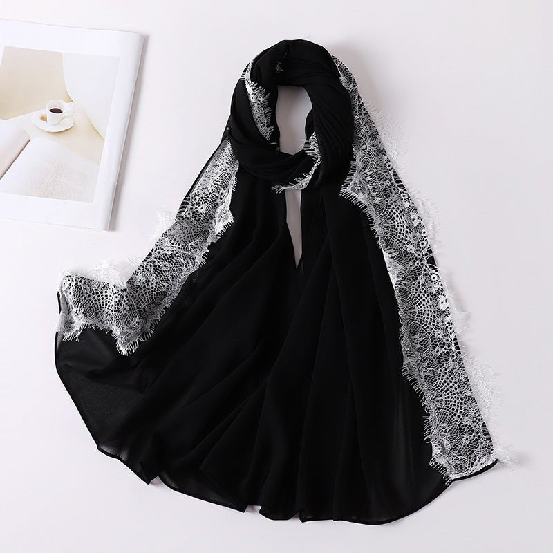 Pearl Chiffon Hijab with Lace Trim(MH218) - Mariam's Collection