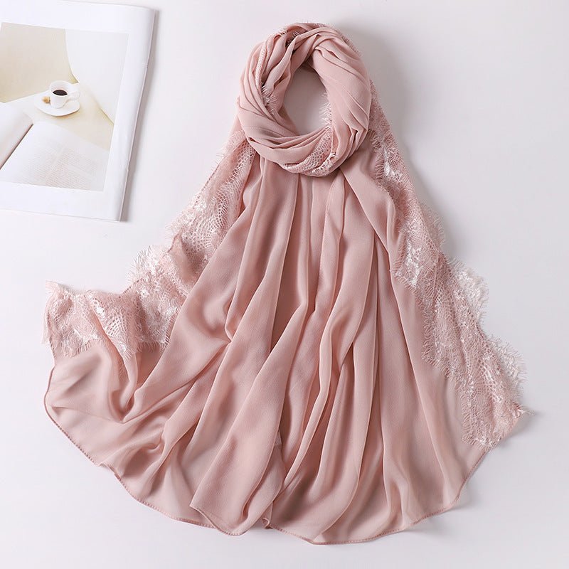 Pearl Chiffon Hijab with Lace Trim(MH218) - Mariam's Collection