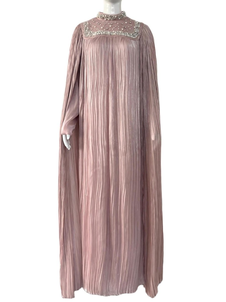 Pearl & Crystal Beaded Pleated Chiffon Maxi Gown(MA441) - Mariam's Collection