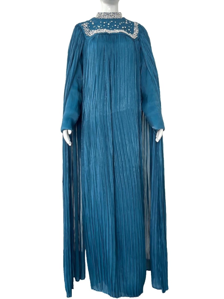 Pearl & Crystal Beaded Pleated Chiffon Maxi Gown(MA441) - Mariam's Collection