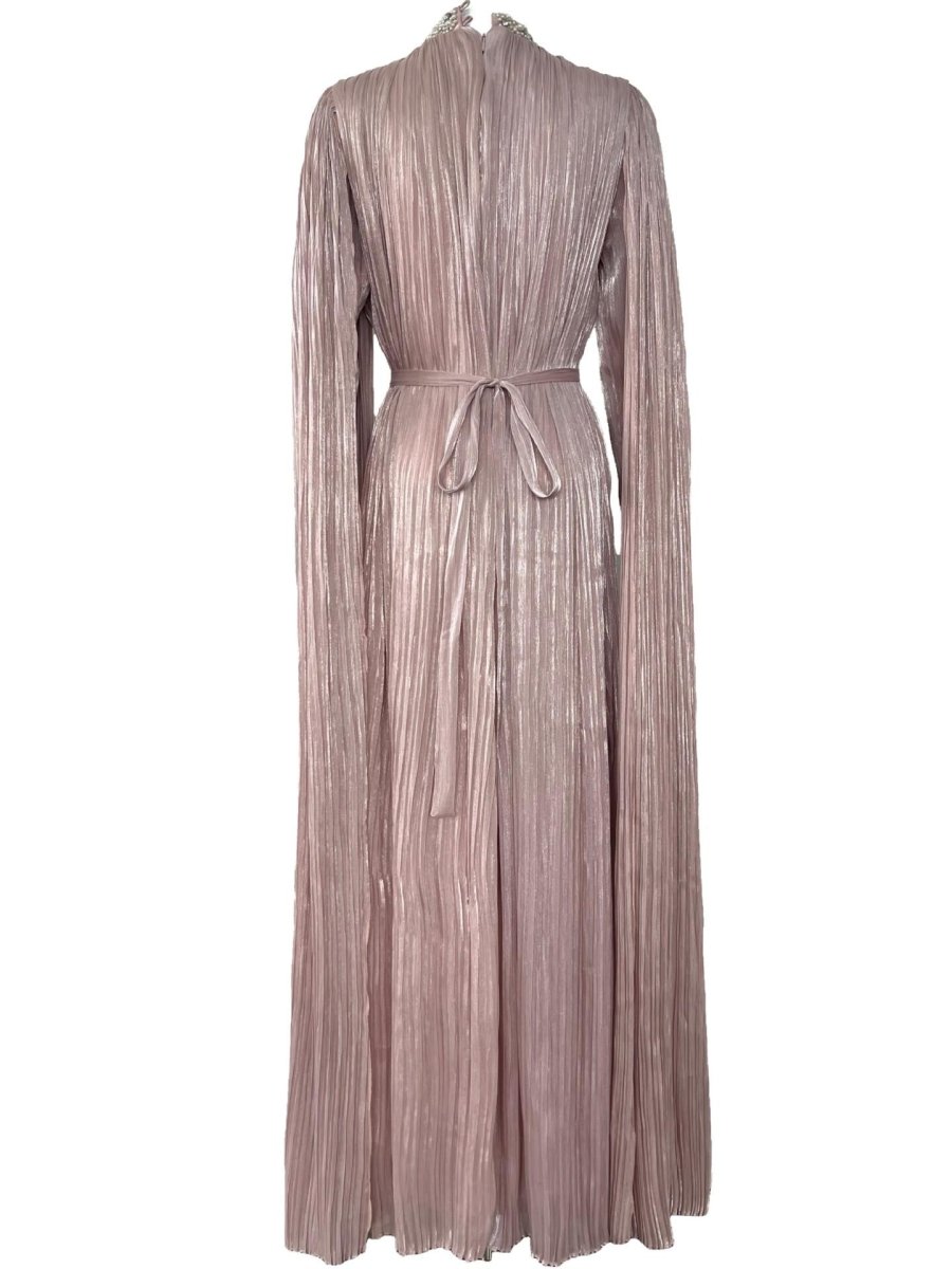 Pearl & Crystal Beaded Pleated Chiffon Maxi Gown(MA441) - Mariam's Collection