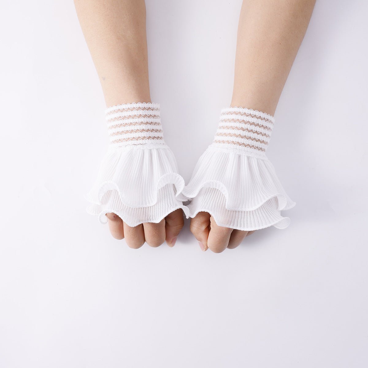 Pearl Embellished Double Ruffle Cuff Sleeves — Detachable Pearl Cuff Accessories