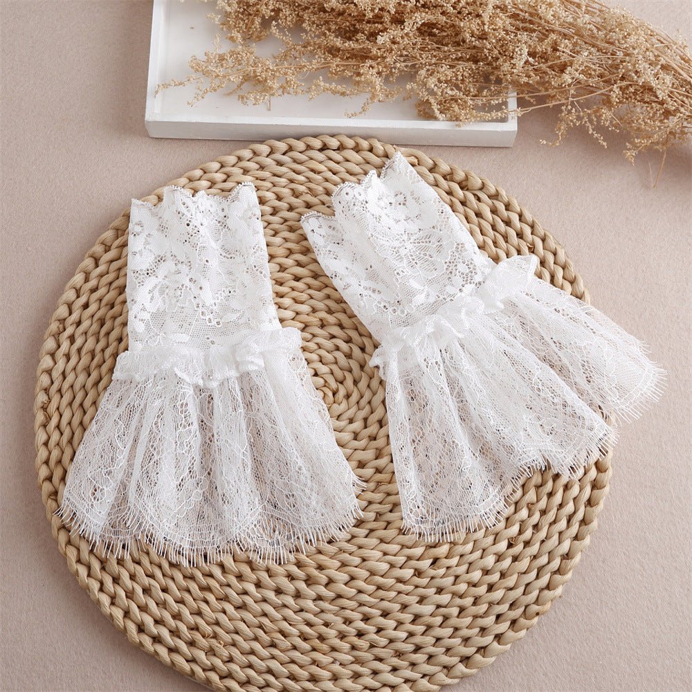 Pleated Lace Mesh Cuff Sleeves — Detachable Abaya Sleeve Accessories