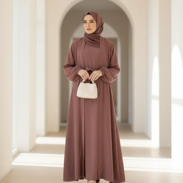 Premium Nida Zoom Open Abaya 3 - Piece Set (MOA239) - Mariam's Collection