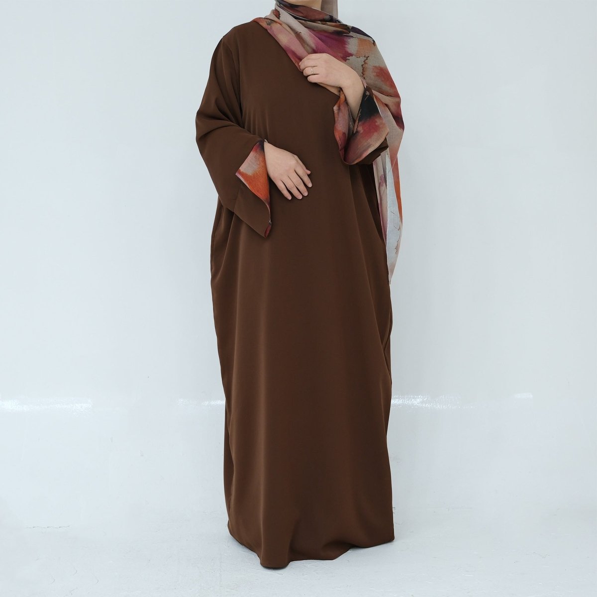 Printed Cuff Nida Abaya & Hijab Set | Relaxed Pocket Maxi Dress Abaya