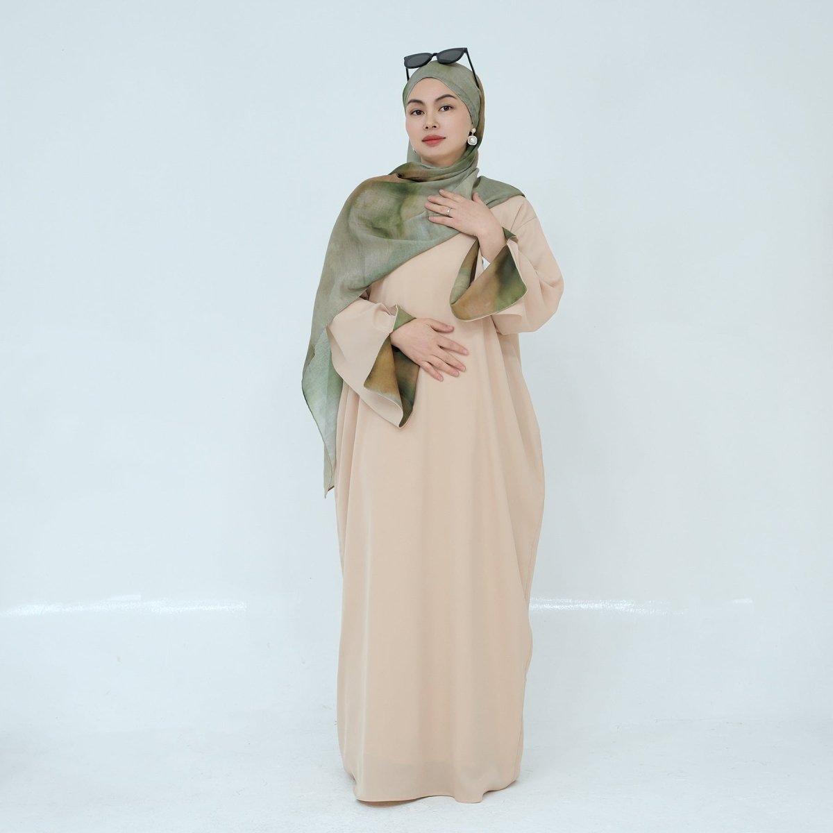 Printed Cuff Nida Abaya & Hijab Set | Relaxed Pocket Maxi Dress(MA360) - Mariam's Collection