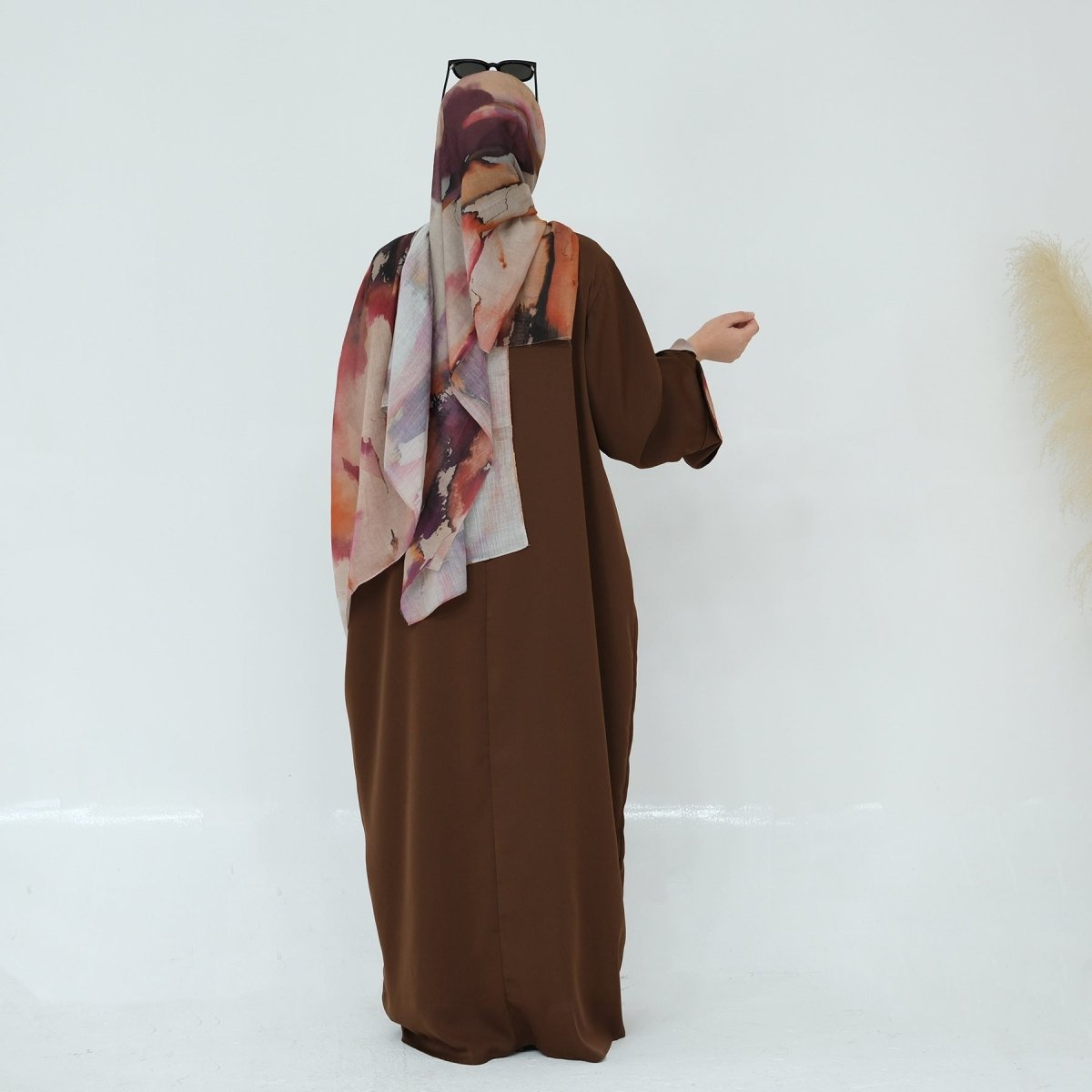 Printed Cuff Nida Abaya & Hijab Set | Relaxed Pocket Maxi Dress(MA360) - Mariam's Collection