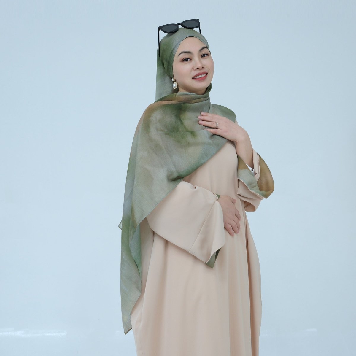 Printed Cuff Nida Abaya & Hijab Set | Relaxed Pocket Maxi Dress(MA360) - Mariam's Collection