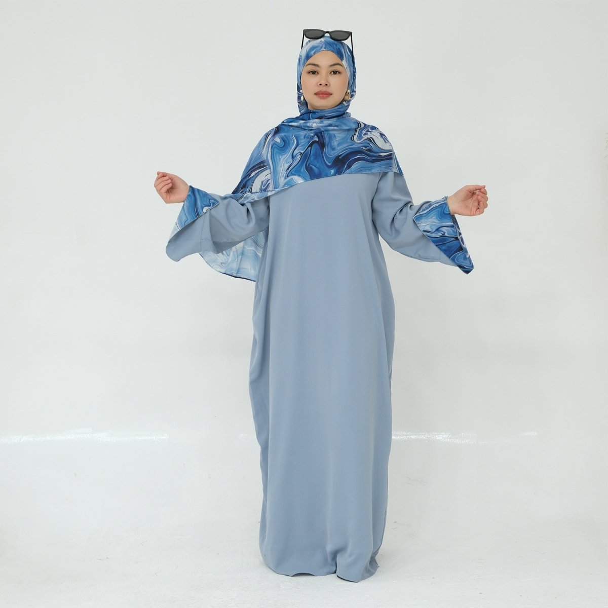 Printed Cuff Nida Abaya & Hijab Set | Relaxed Pocket Maxi Dress(MA360) - Mariam's Collection