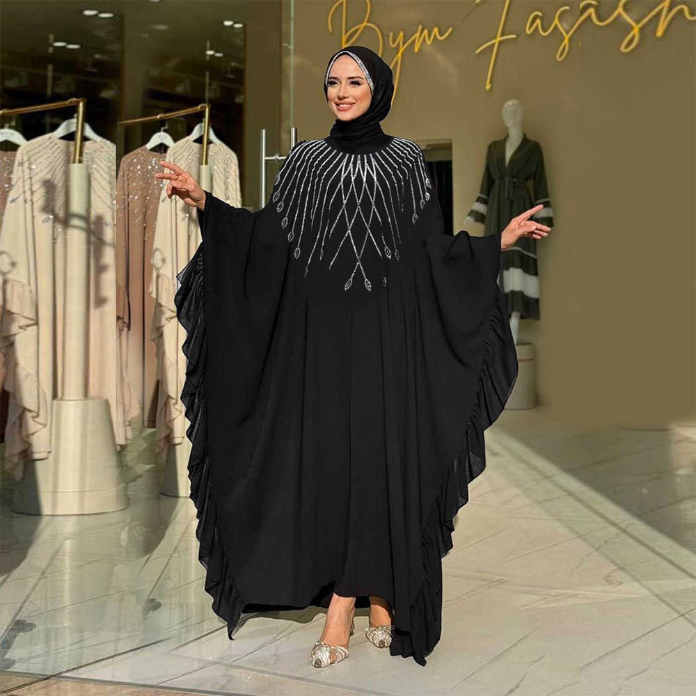 Rhinestone Embellished Butterfly Sleeve Abaya | Art Deco Kaftan Gown