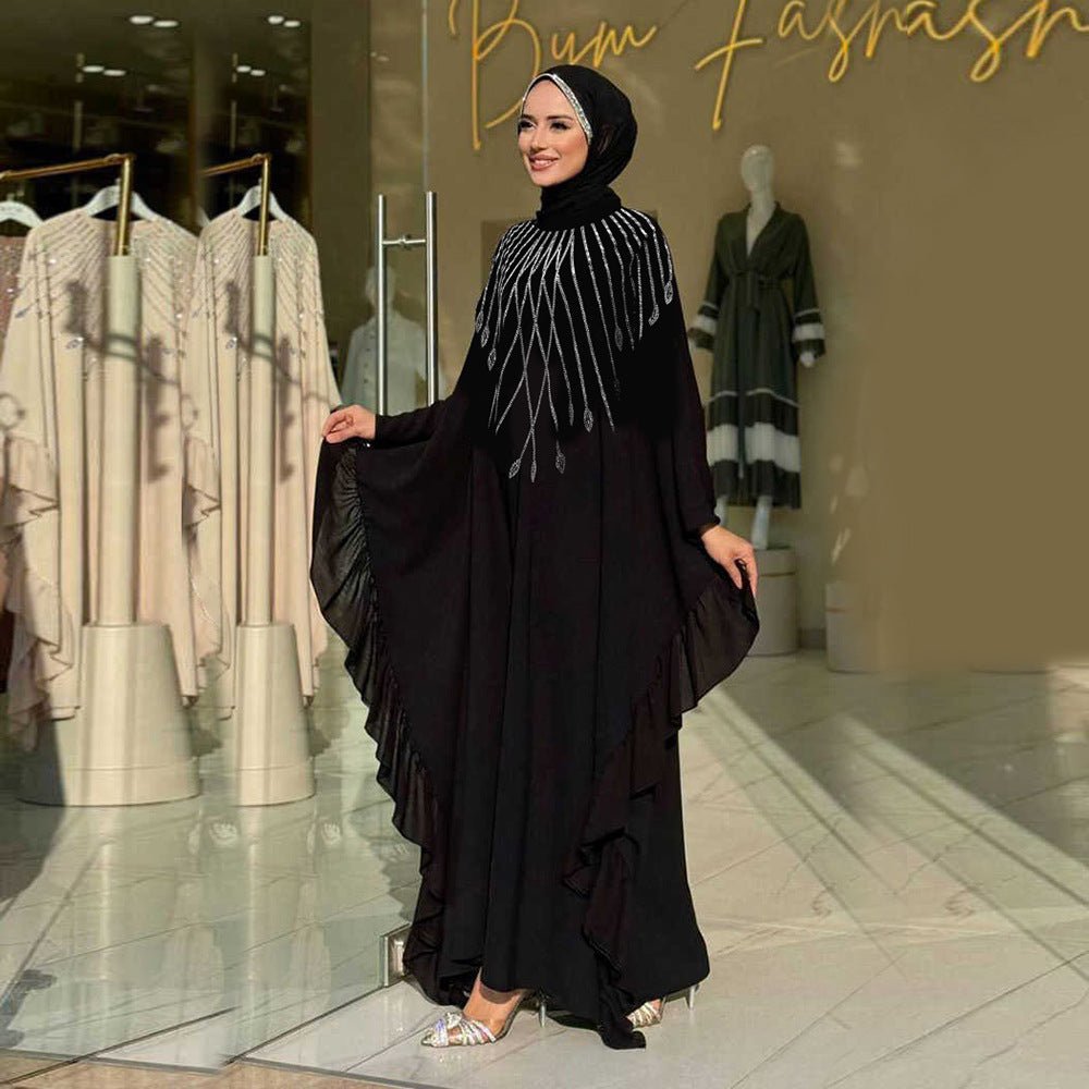 Rhinestone Embellished Butterfly Sleeve Abaya | Art Deco Kaftan Gown