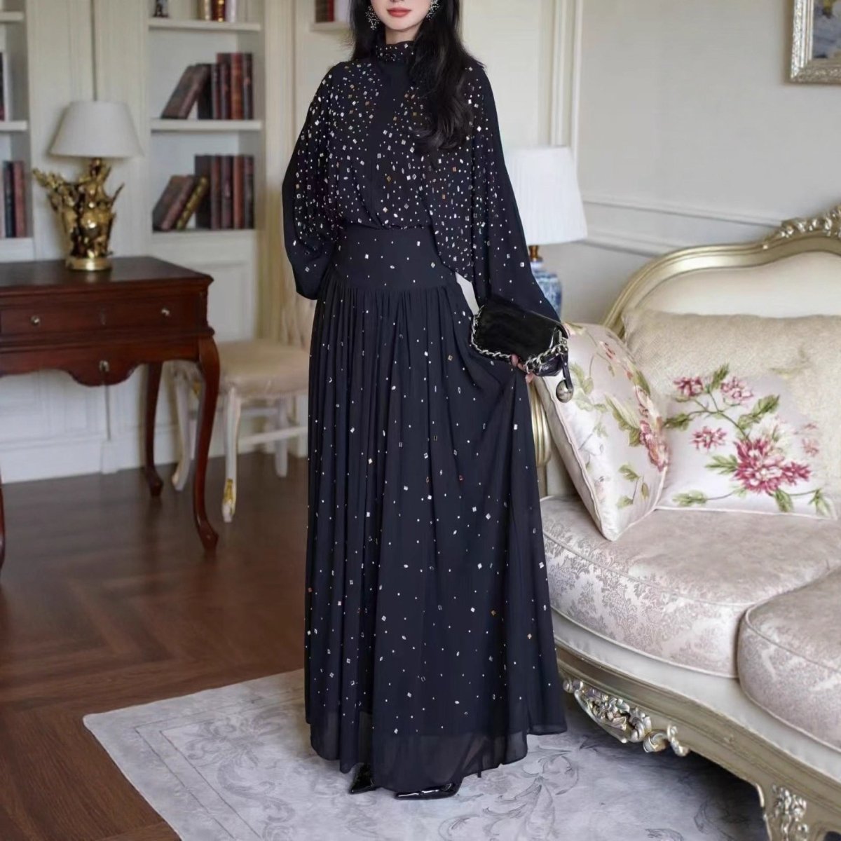 Rhinestone Two-Piece Set – Crystal Embellished Modest Dress