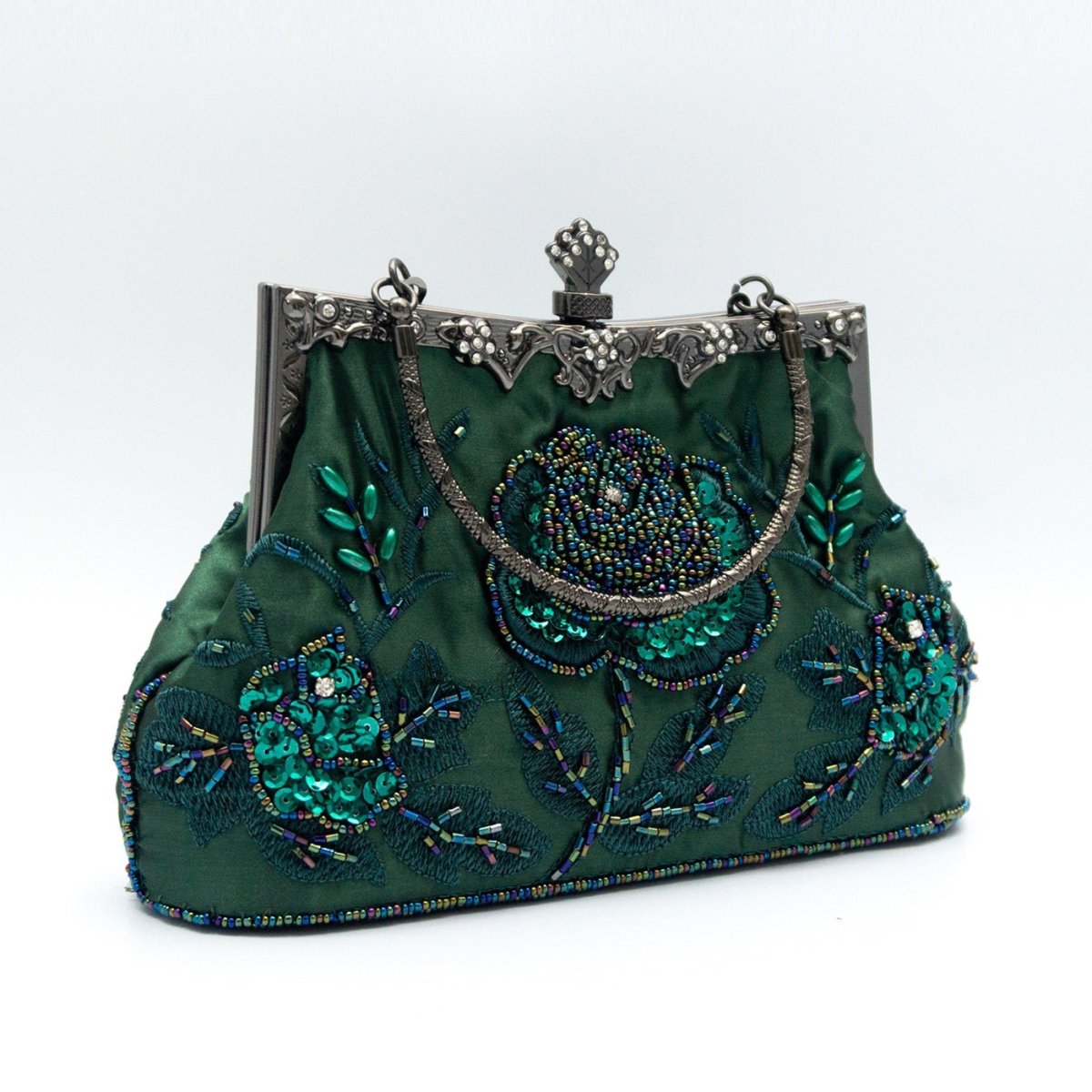 Rhinestone Rose Embroidery Beaded Vintage Clutch Bag (MAC292) - Mariam's Collection