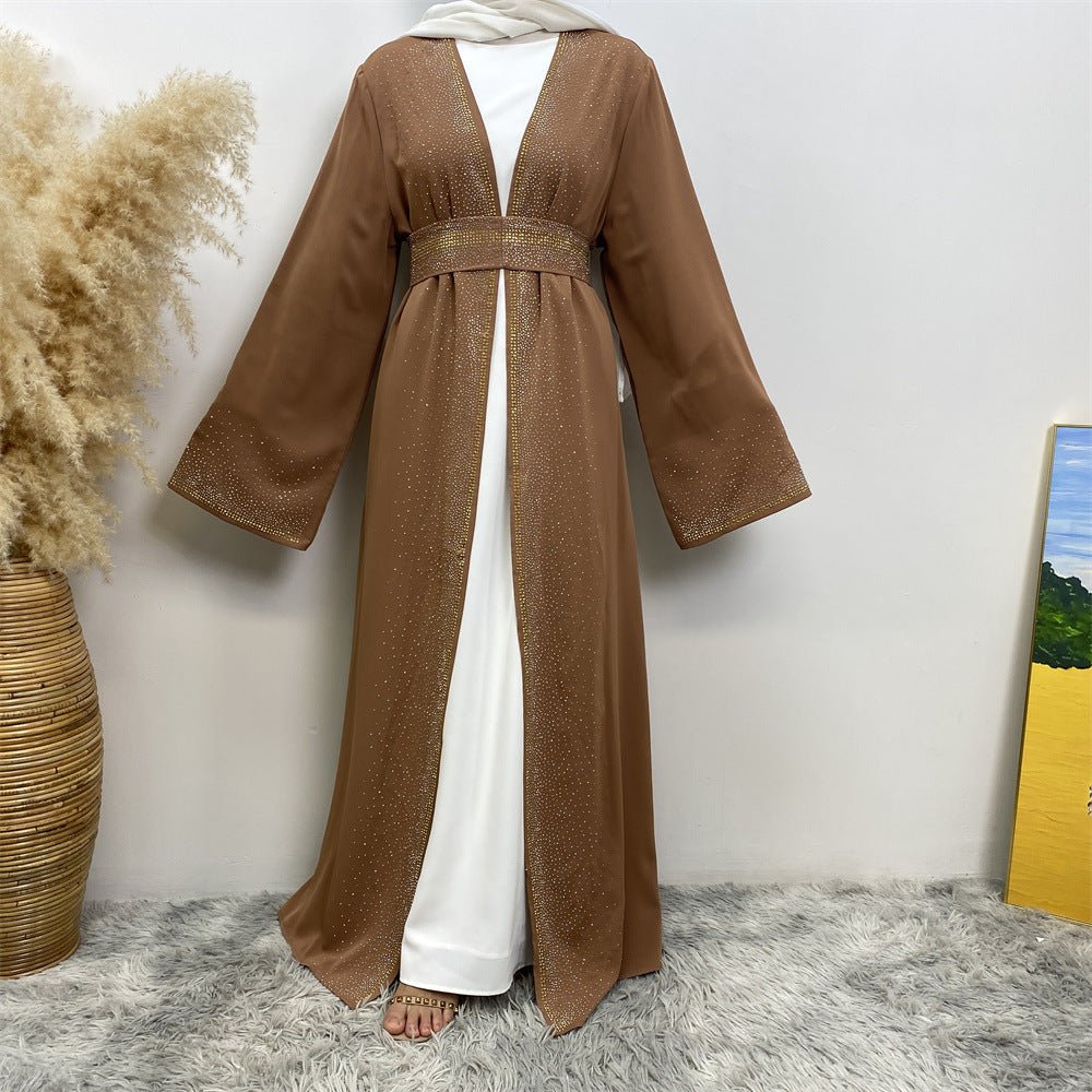 Rhinestones Open Abaya With Side Pockets (MOA046) - Mariam's Collection