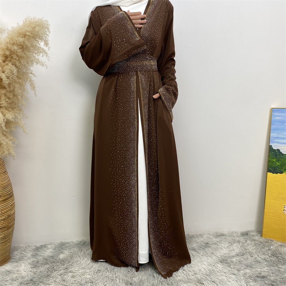 Rhinestones Open Abaya With Side Pockets (MOA046) - Mariam's Collection