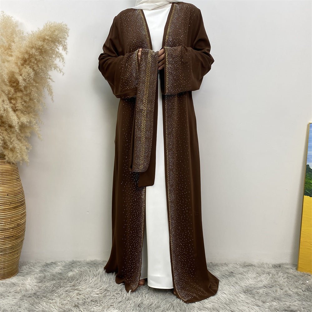 Rhinestones Open Abaya With Side Pockets (MOA046) - Mariam's Collection