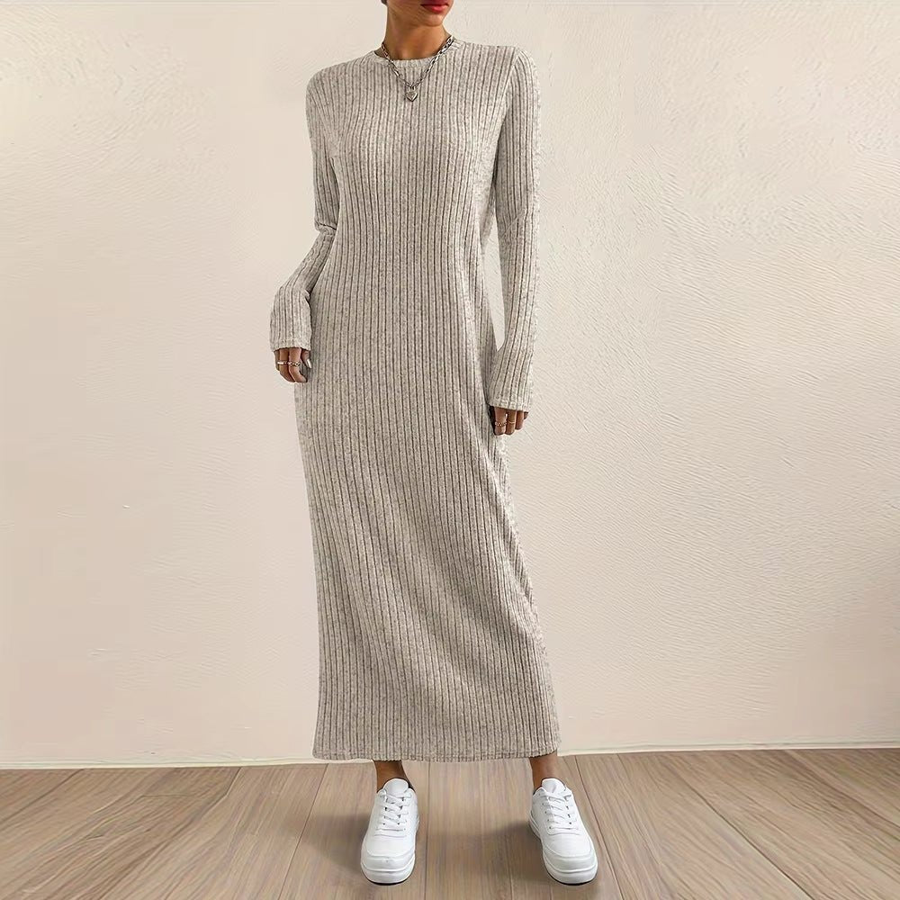Ribbed Knit Maxi Dress | Long Sleeve Casual Sweater Dress(MS226) - Mariam's Collection