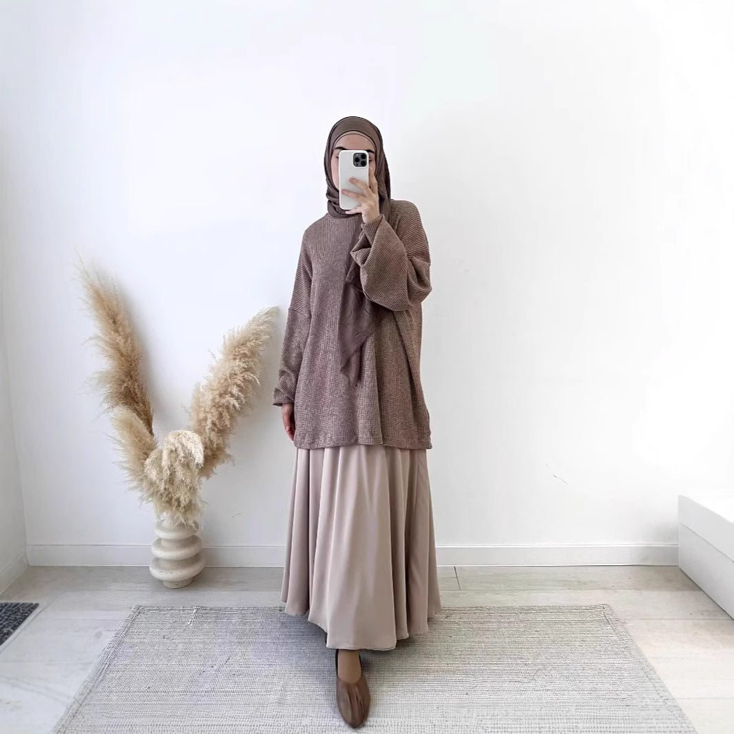 Ribbed Knit Sweater & Maxi Skirt Set | Oversized Pullover Two - Piece(MS224) - Mariam's Collection