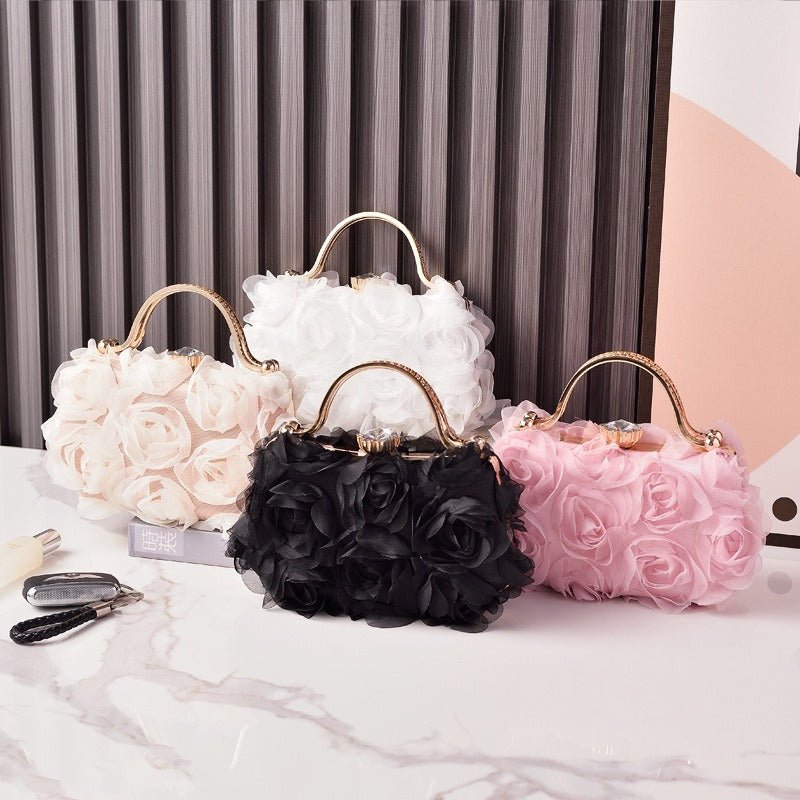 Rose Flower Evening Clutch | Bridal Wedding Bag with Metal Handle(MAC357) - Mariam's Collection