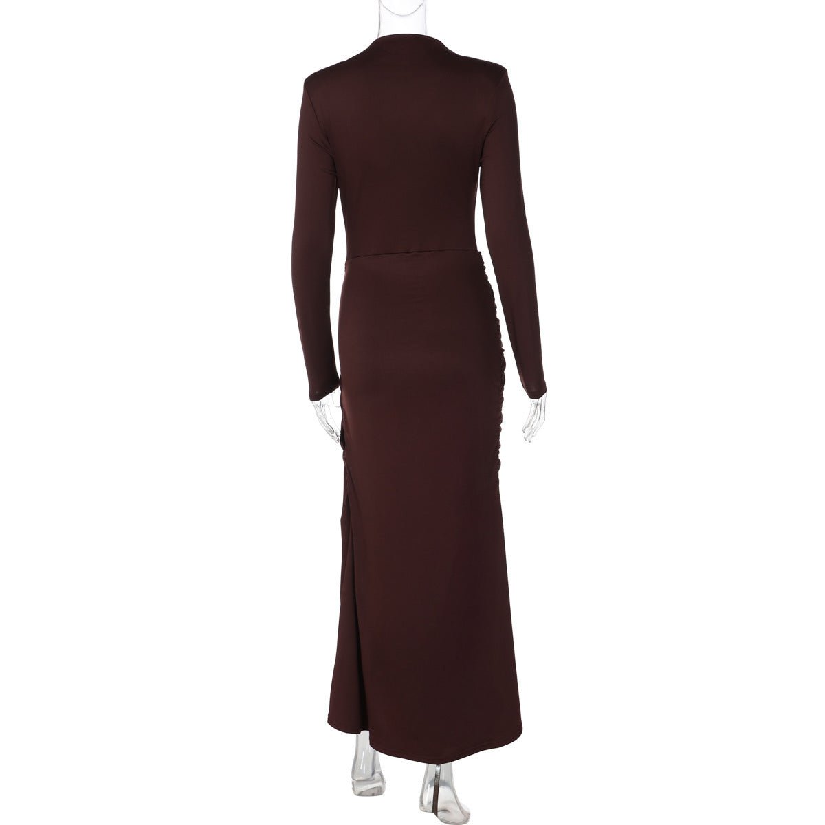 Ruched Bodycon Gown with Metal Hardware | High Neck Modal Maxi Dress(MS233) - Mariam's Collection