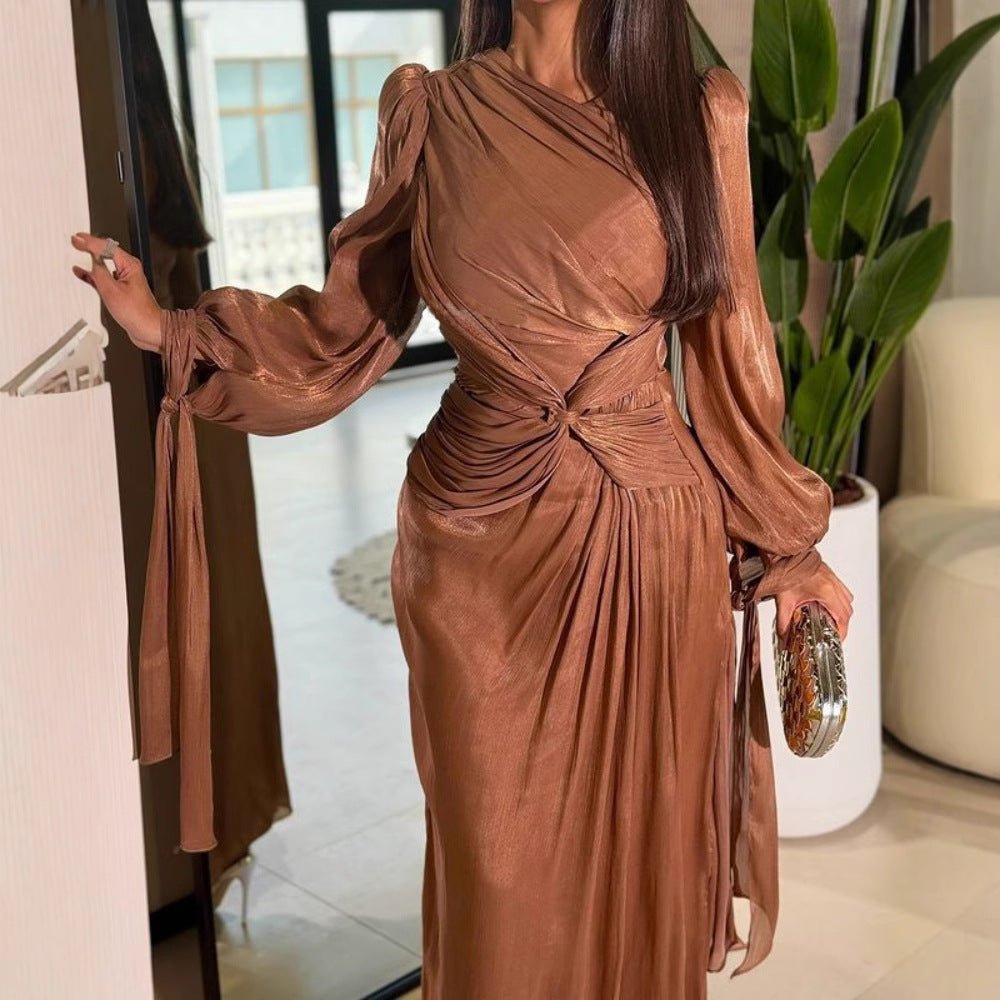 Ruched Ribbon Shimmer Evening Dress(MS264) - Mariam's Collection