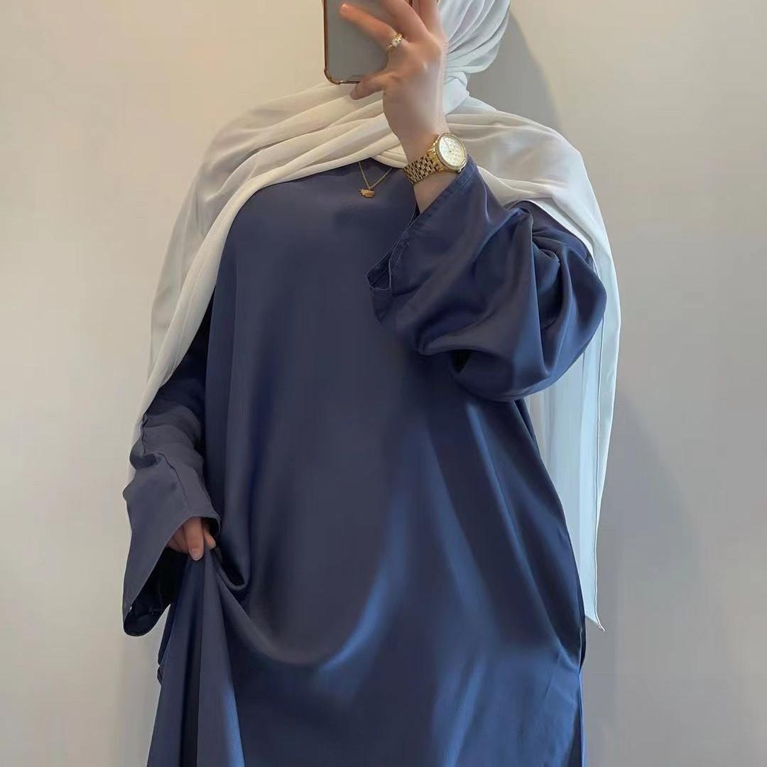 Satin Double Pocket Concealed Button Plain Abaya (MA030) - Mariam's Collection