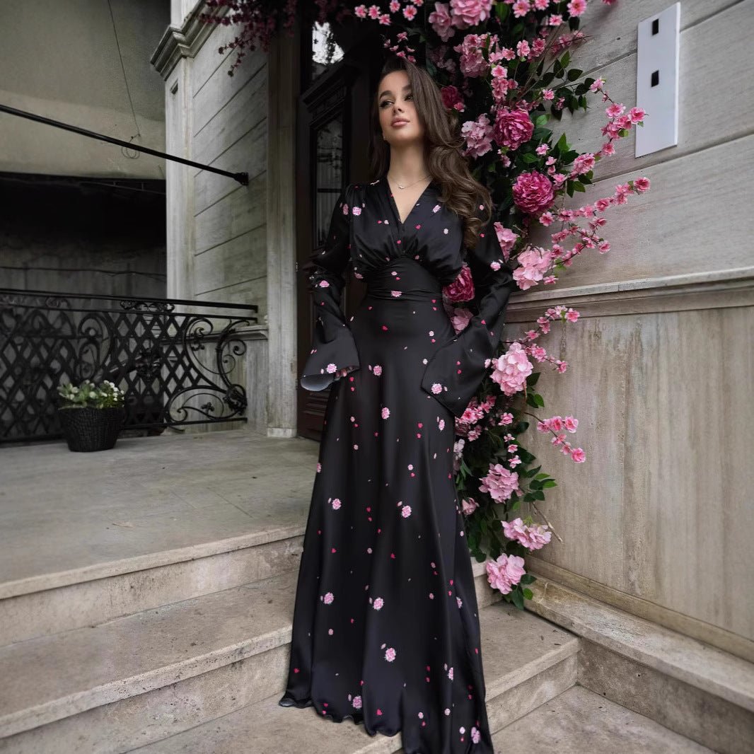 Satin Floral Print Wrap Dress – Floral Maxi Dress MS377