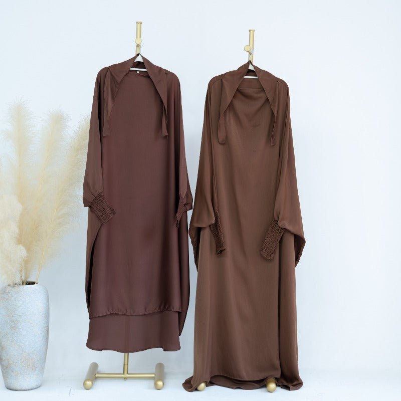 Satin Velvet Mother Daughter Matching Set | Full Circle Maxi Dress with Hijab & Batwing Sleeves(MJ022) - Mariam's Collection
