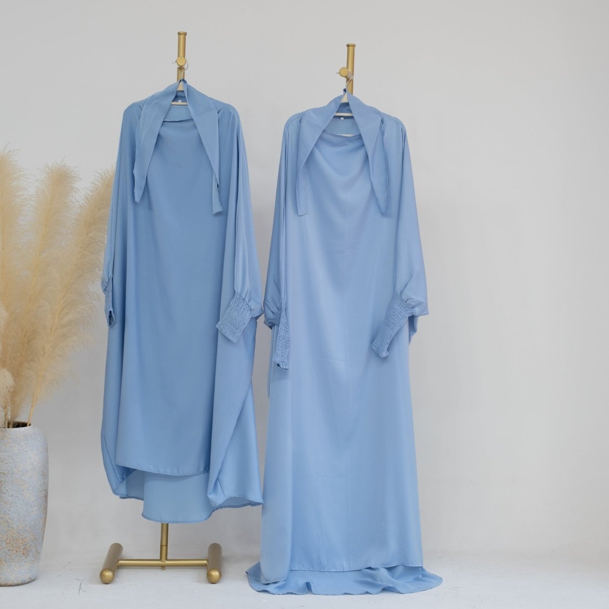 Satin Velvet Mother Daughter Matching Set | Full Circle Maxi Dress with Hijab & Batwing Sleeves(MJ022) - Mariam's Collection