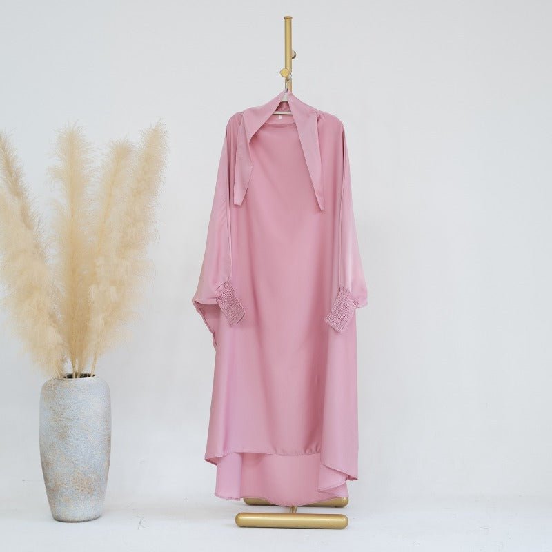 Satin Velvet Mother Daughter Matching Set | Full Circle Maxi Dress with Hijab & Batwing Sleeves(MJ022) - Mariam's Collection