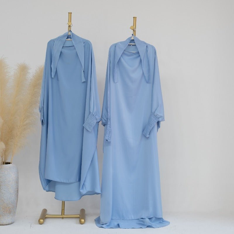 Satin Velvet Mother Daughter Matching Set | Full Circle Maxi Dress with Hijab & Batwing Sleeves(MJ022) - Mariam's Collection