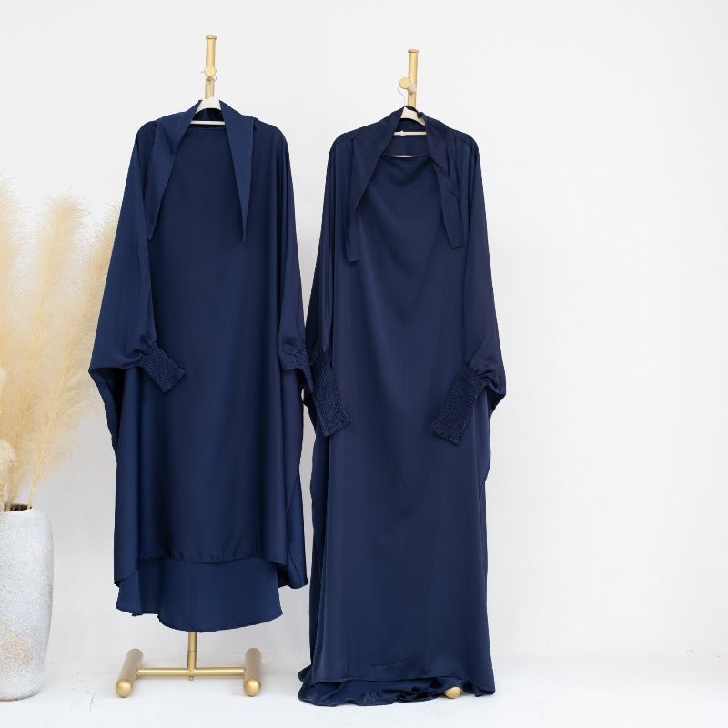 Satin Velvet Mother Daughter Matching Set | Full Circle Maxi Dress with Hijab & Batwing Sleeves(MJ022) - Mariam's Collection