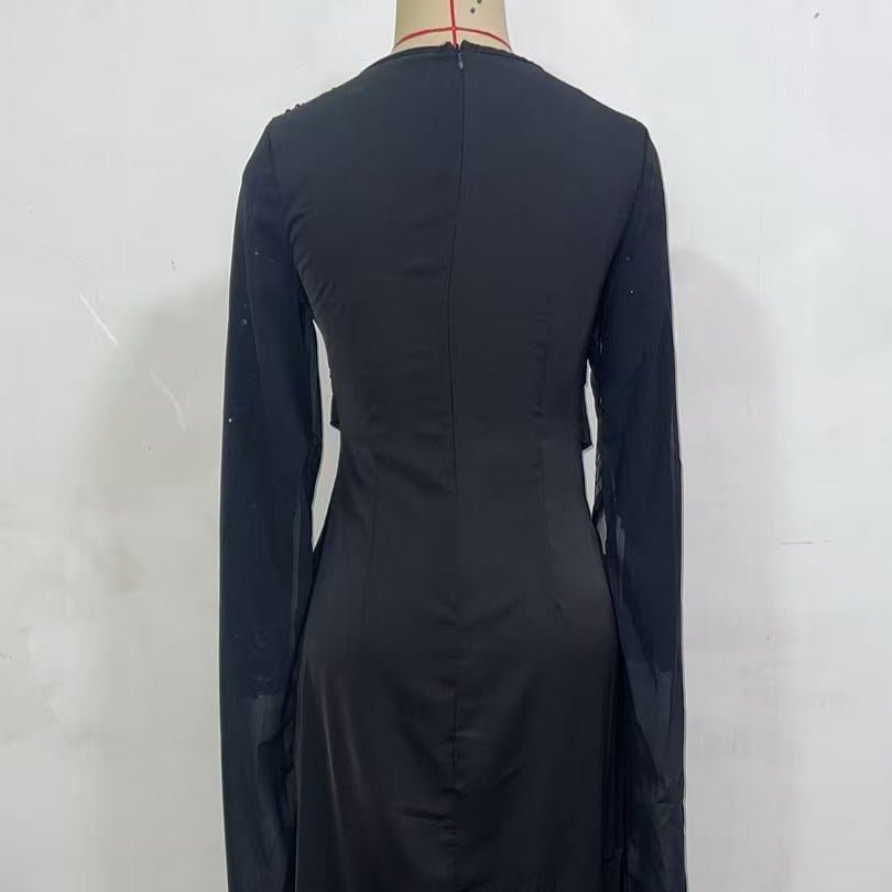 Sequin Embellished Formal Dress | Long Sleeve Ruched Bodycon Dress(MS272) - Mariam's Collection