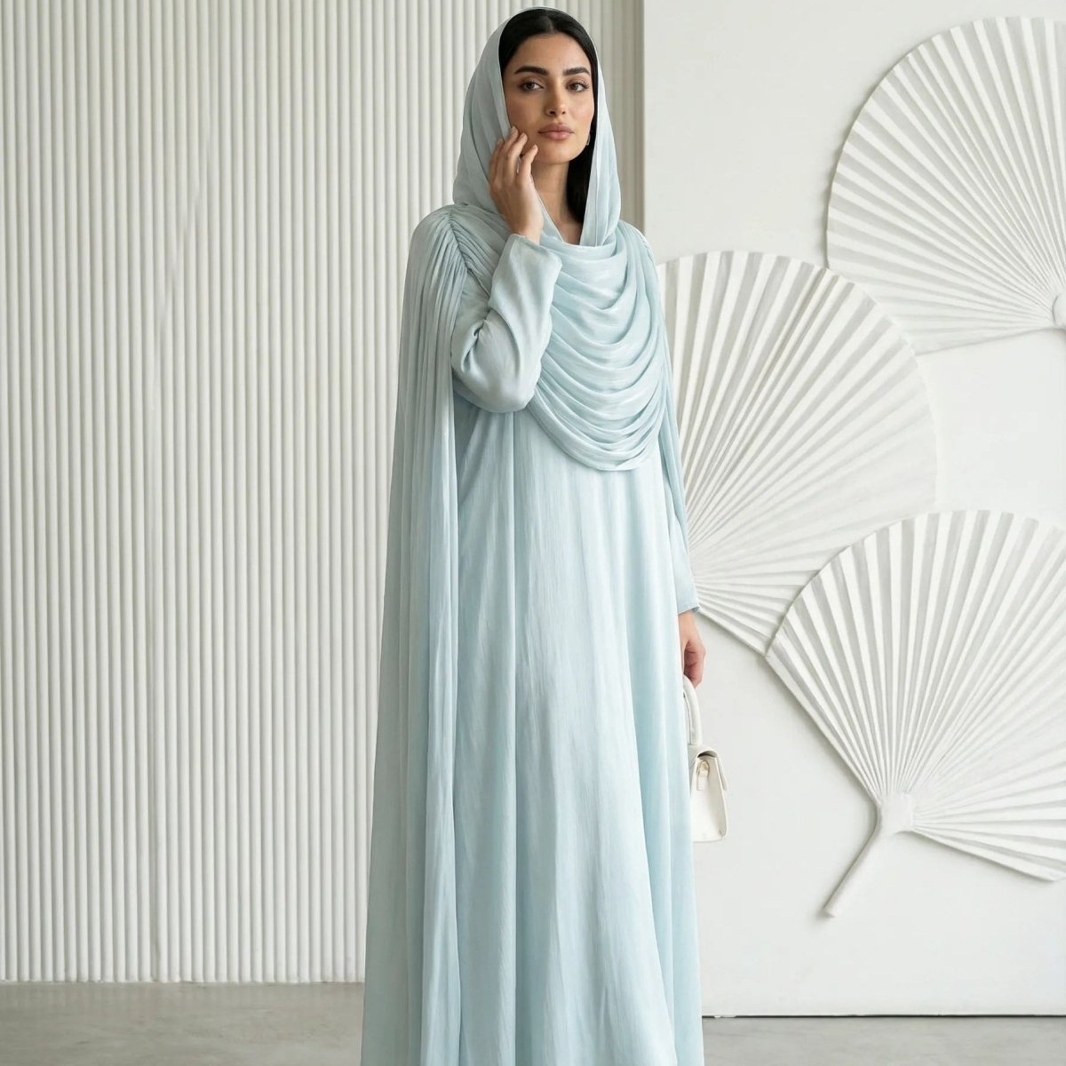 High neckline detail of modest cape sleeve abaya
