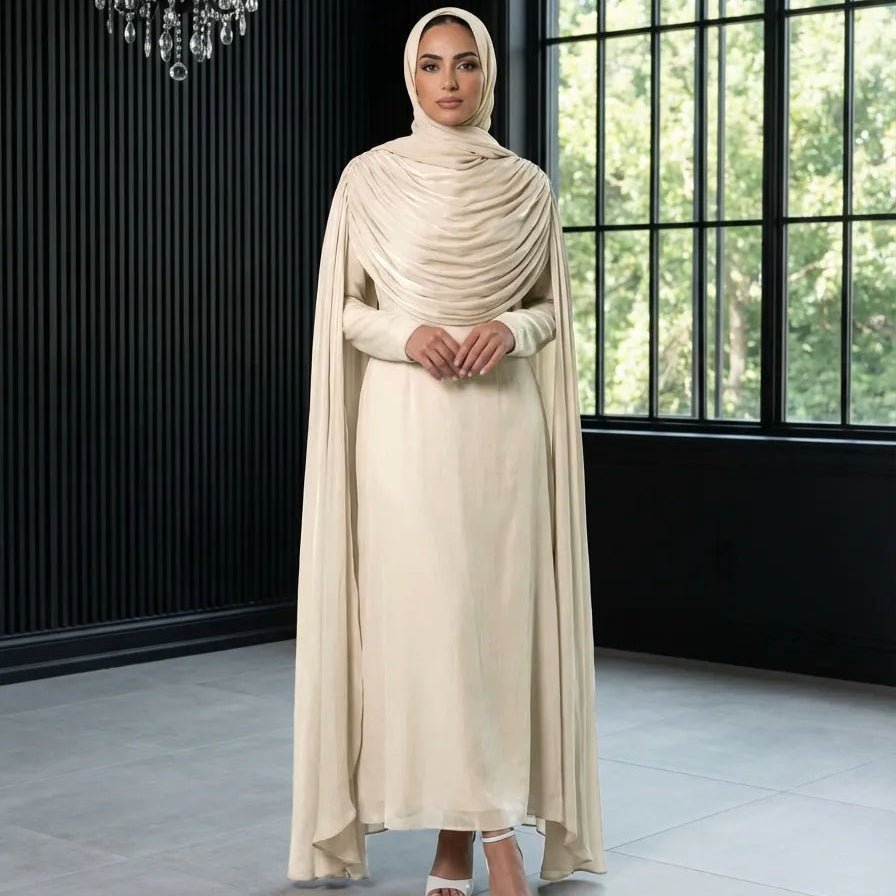 Silk Cape Sleeve Abaya – Shimmer Island Abaya Dress Set