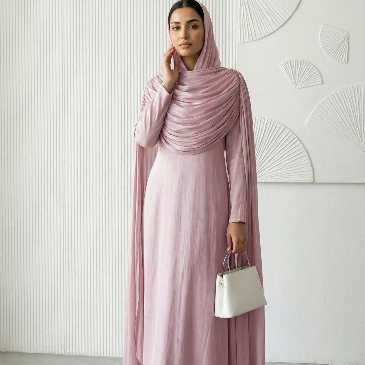 Silk Cape Sleeve Abaya – Shimmer Island Abaya Dress Set