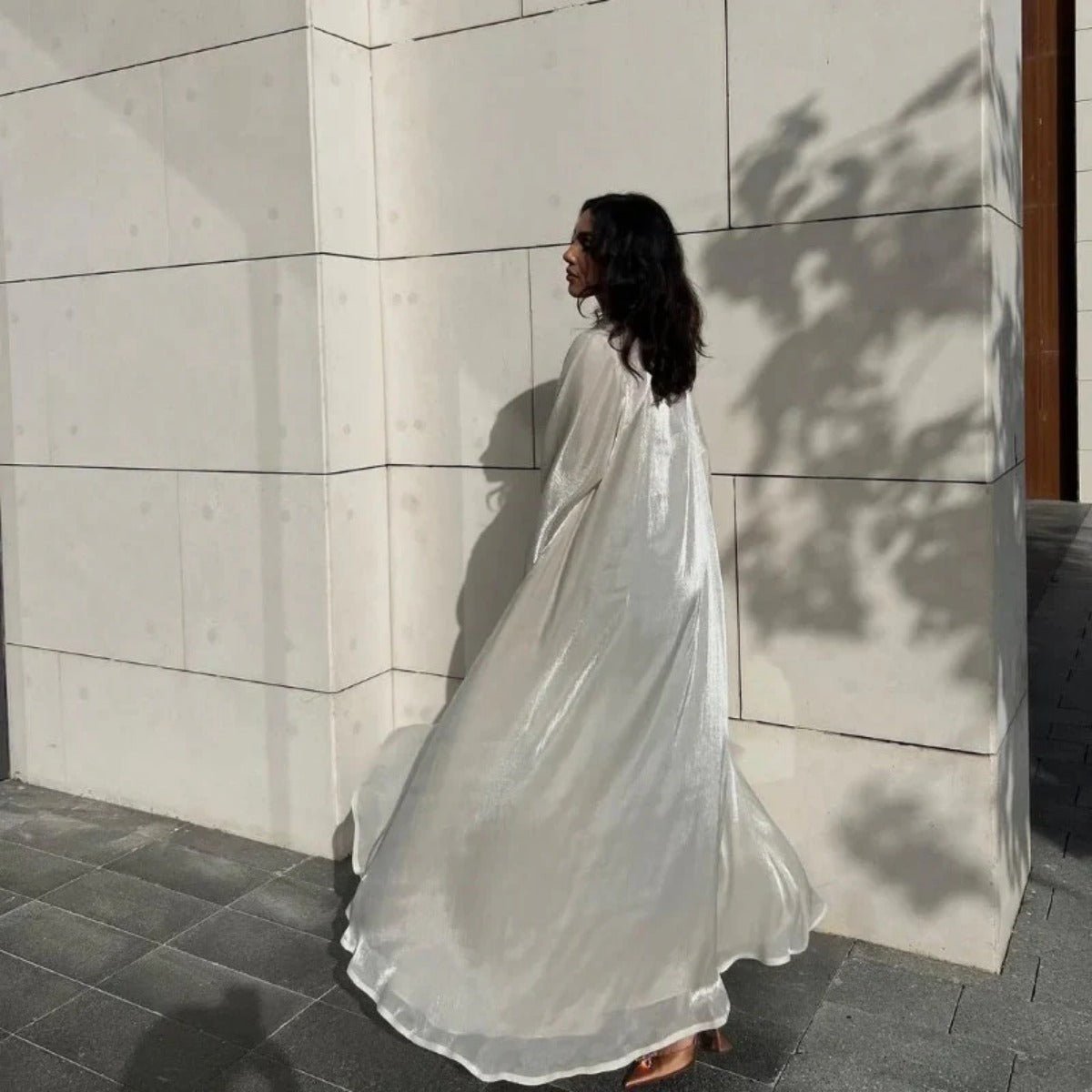 Shiny Satin Open Abaya | Shiny Abaya With Flying Sleeves (MOA141) - Mariam's Collection