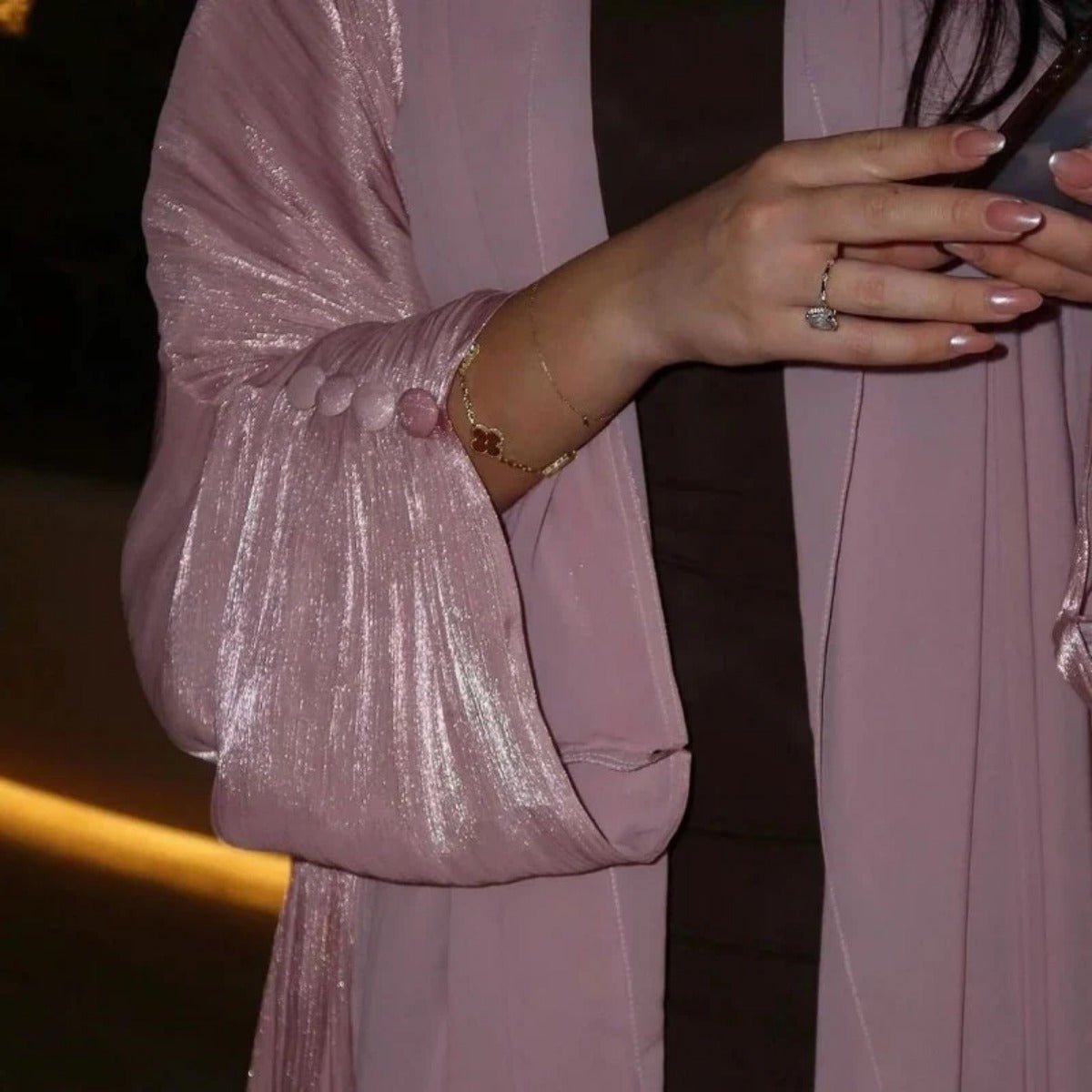 Shiny Satin Open Abaya | Shiny Abaya With Flying Sleeves (MOA141) - Mariam's Collection