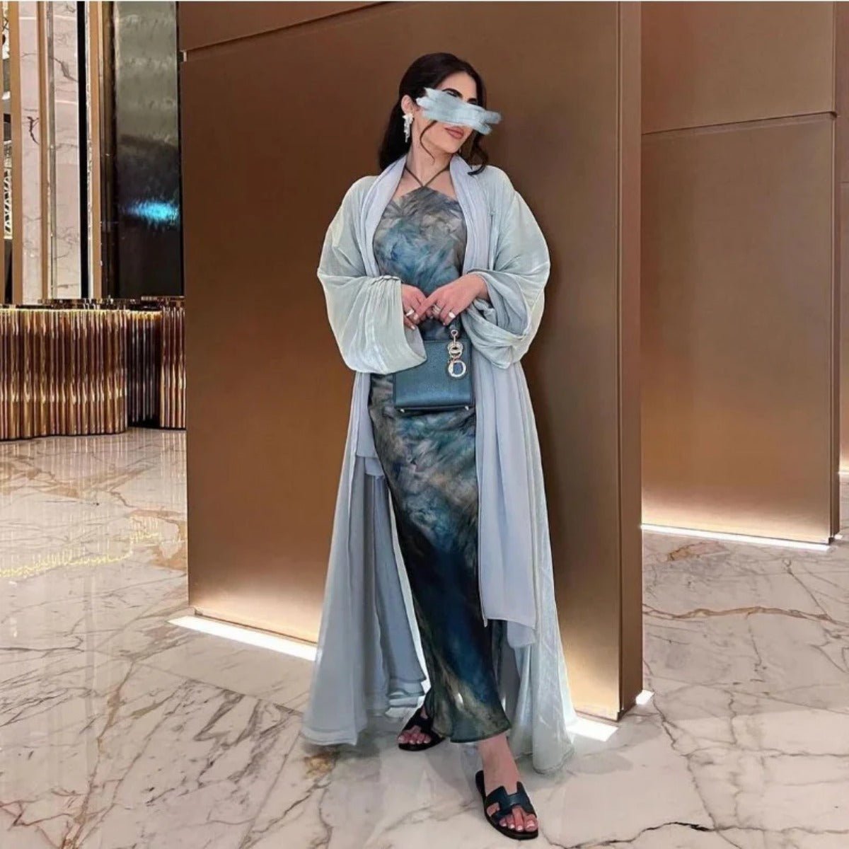 Shiny Satin Open Abaya | Shiny Abaya With Flying Sleeves (MOA141) - Mariam's Collection