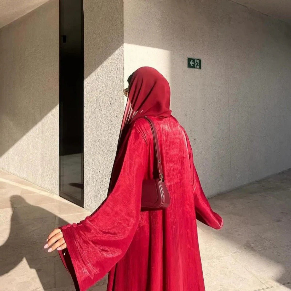 Shiny Satin Open Abaya | Shiny Abaya With Flying Sleeves (MOA141) - Mariam's Collection
