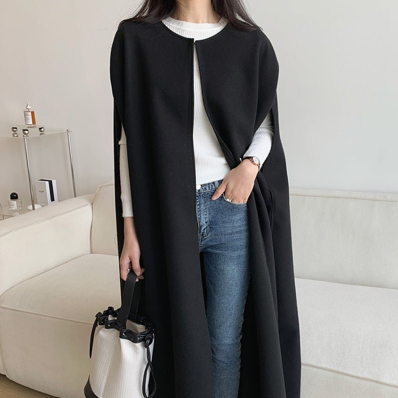 Sleeveless Cape Vest | Minimalist Long Wool-Blend Gilet Coat