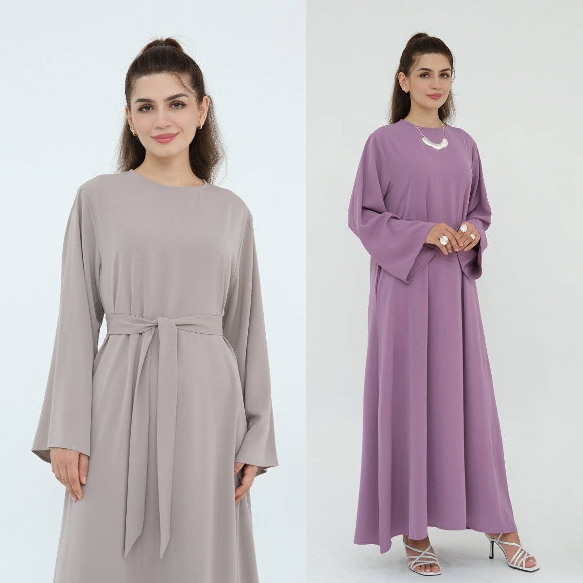 Solid Color Nida Abaya with Belt | A-Line Maxi Dress Abaya