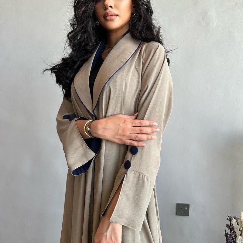 Autumn & Winter Long Dress with Open Front | Solid Color Pleated Abaya Cardigan 