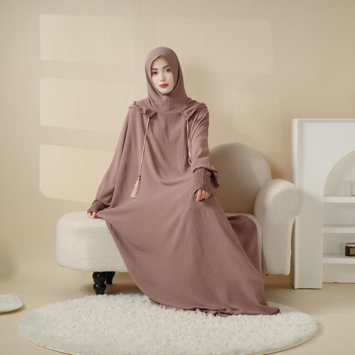 Solid Stylish Jilbab With A Hood | Crepe Jilbab With Attached Hood (MJ015) - Mariam's Collection